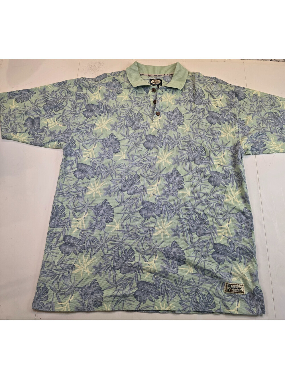 Tommy Bahama Yellow/Green Floral Tropical Knit Polo Shirt L Large Short Sleeve